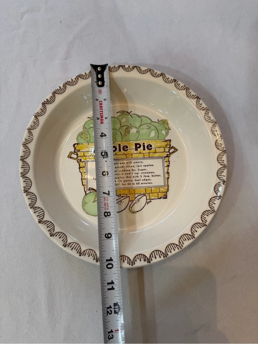 VTG Apple Pie Ceramic Pie Plate with Green Apple Graphic
